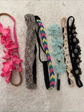 Kids Floral & Elastic Headband Set - Pink, Gray, Multicolor, Mint, Cream, Black